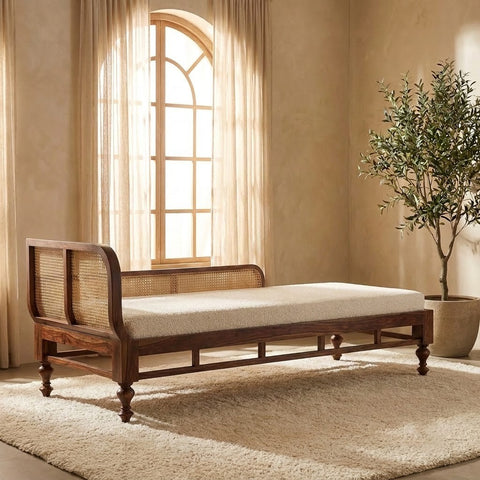 Dark walnut Sheesham wood chaise lounge for bedroom and relaxation