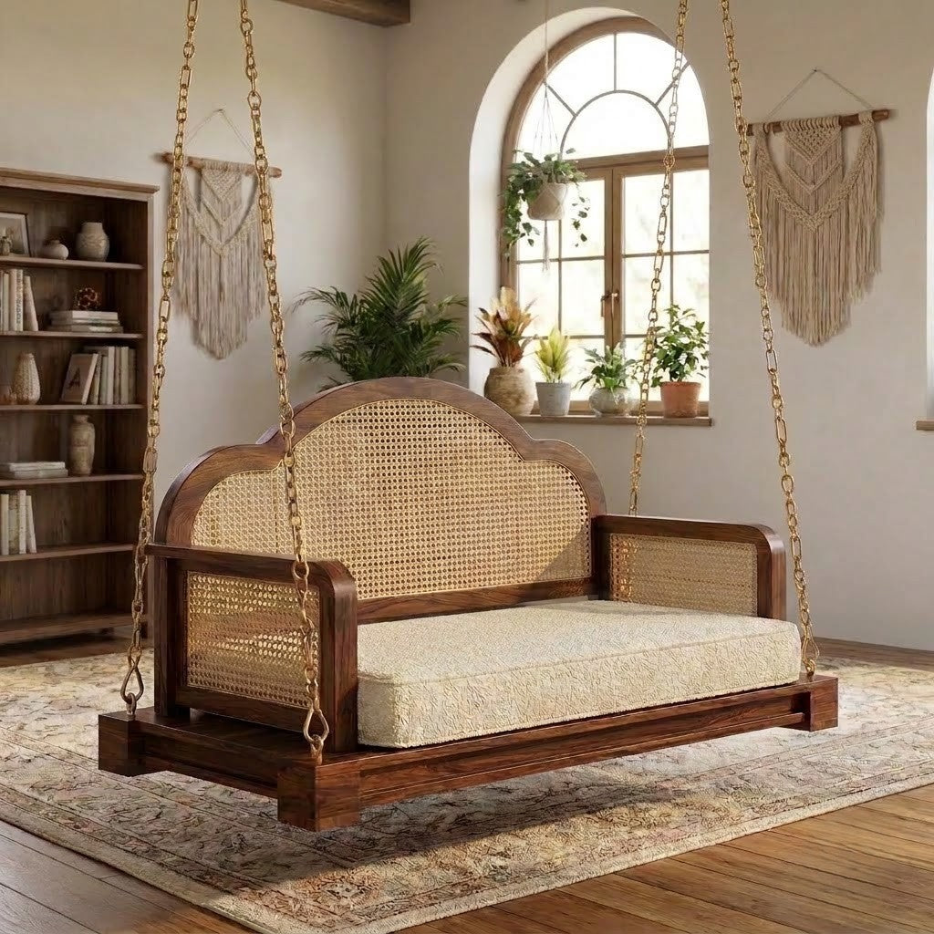 Dark walnut Sheesham wood jhula for living room balcony and veranda by PRITI