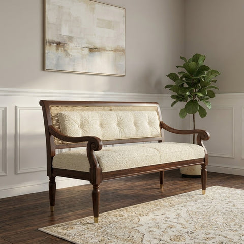 Dark walnut Sheesham wood upholstered bench for bedroom