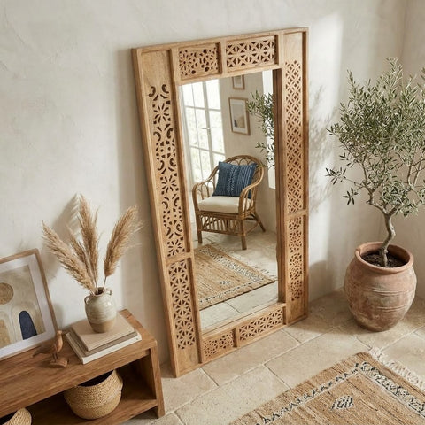 Decorative wooden carving mirror for bedroom and living room