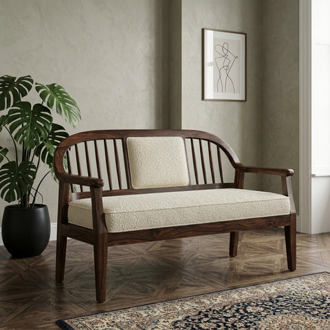 Elegant Dark Walnut Wooden Bench with Slatted Backrest by PRITI