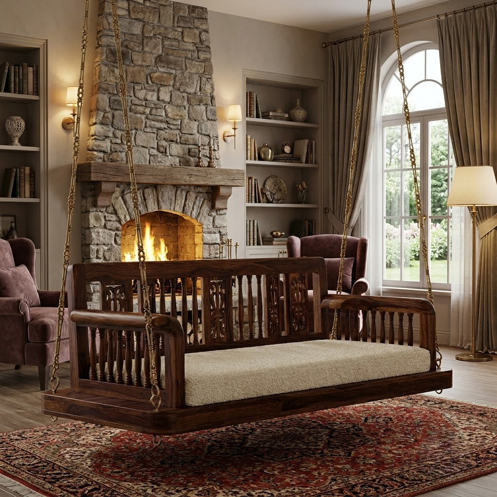 Elegant PRITI Sheesham wood jhula for living room balcony and veranda