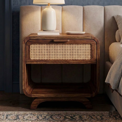 Elegant Sheesham Wood Bedside Table with Contemporary Storage