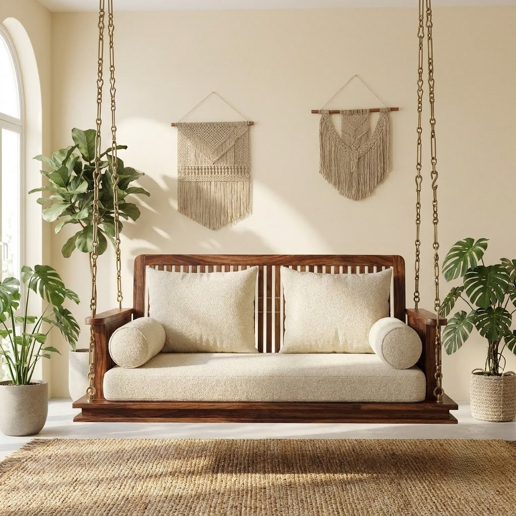 Elegant Sheesham wood jhula for living room balcony and veranda by PRITI
