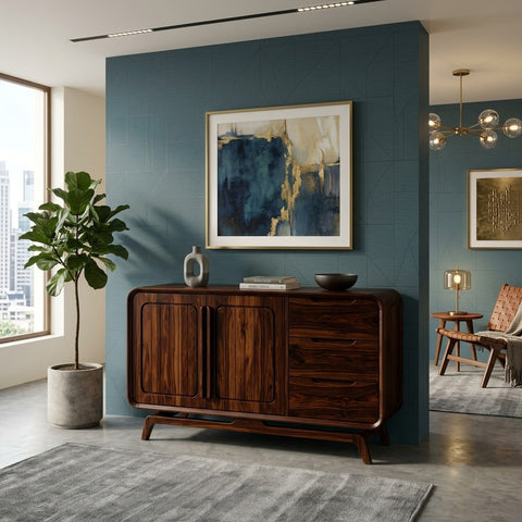 PRITI Walnut Finish Sheesham Storage Sideboard