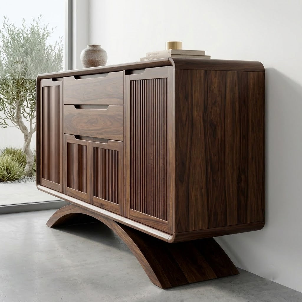 Fluted Door Sideboard Cabinet in Walnut Sheesham | PRITI