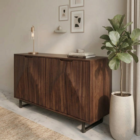 Fluted Front Sideboard with Black Metal Legs | PRITI
