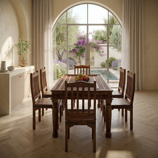 PRITI : Verona Antique Brass Solid Wood Brass Dining Table set