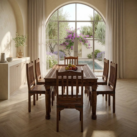 PRITI : Verona Antique Brass Solid Wood Brass Dining Table set