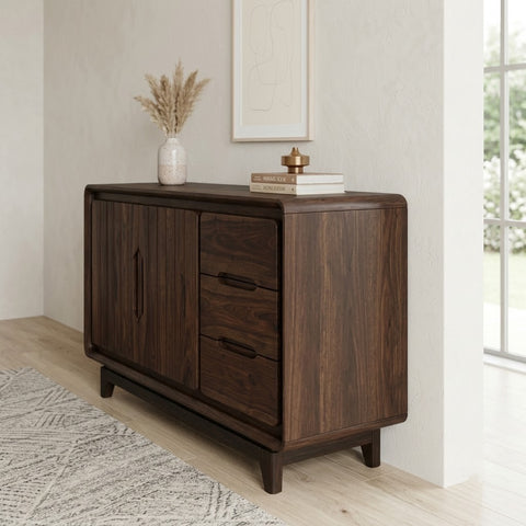 Front view of PRITI 60-inch wooden storage cabinet
