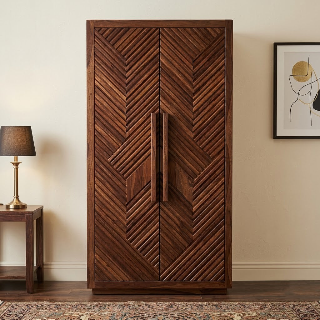 Geometric Pattern Wooden Wardrobe for Clothes | PRITI