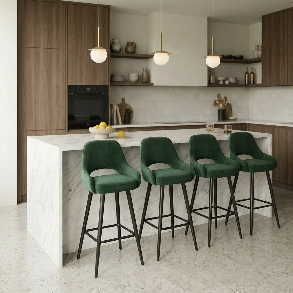 Green Kitchen Counter Stools with Metal Legs – Set of 4