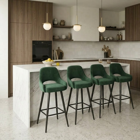 Green Kitchen Counter Stools with Metal Legs – Set of 4