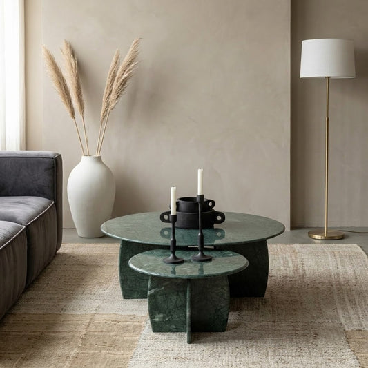 Green Marble Nesting Coffee Tables – PRITI Round Center Table Duo