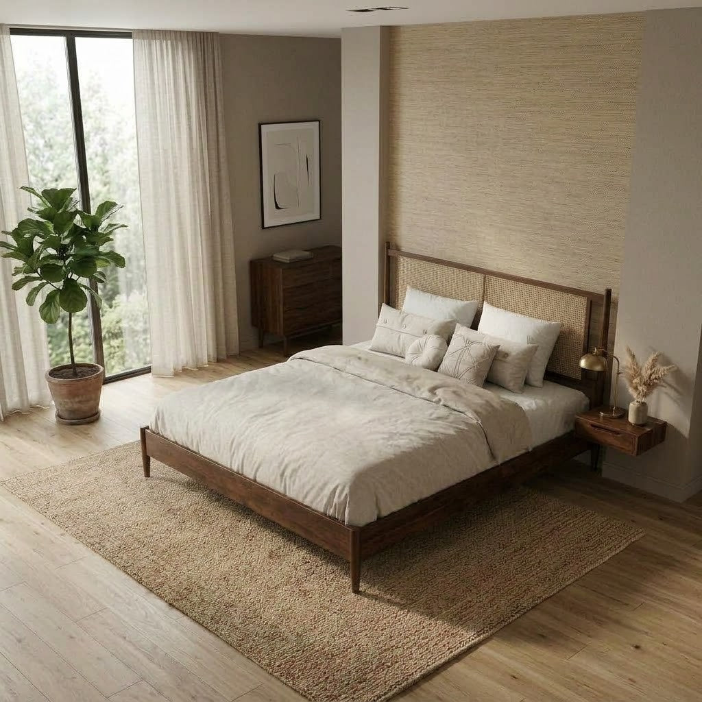 Handcrafted Indian rattan bed for modern bedroom décor