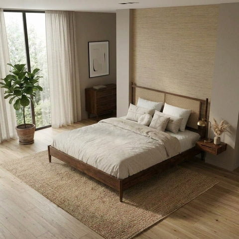 Handcrafted Indian rattan bed for modern bedroom décor