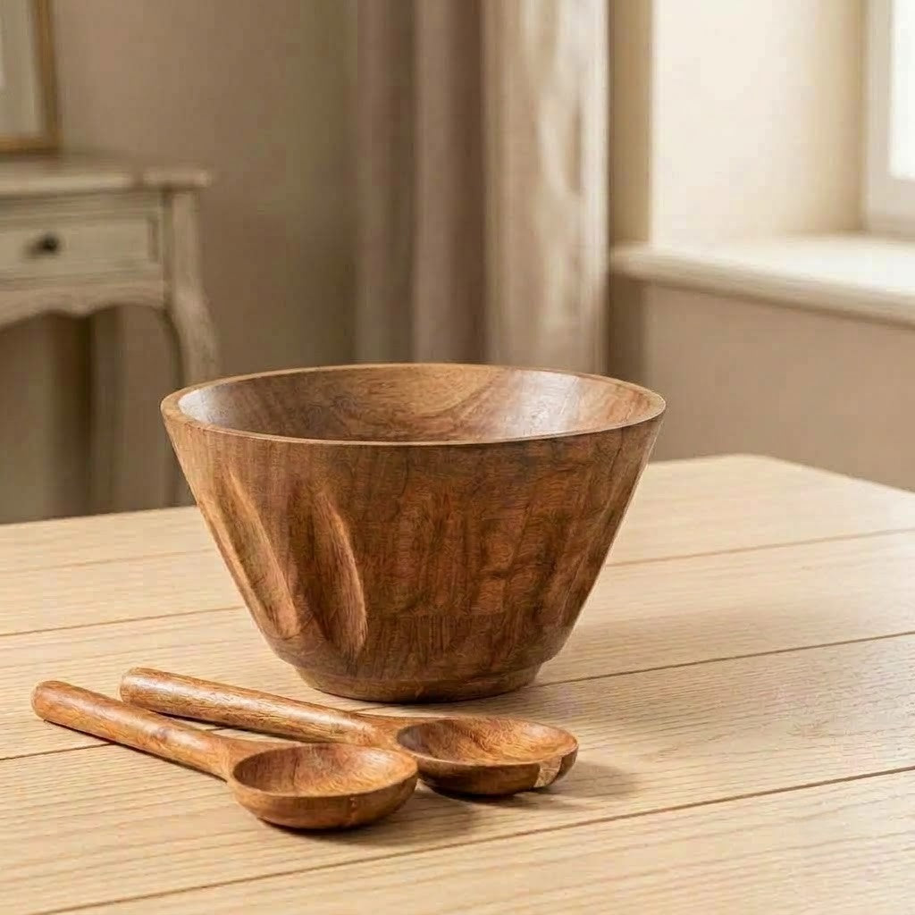 Handcrafted acacia wood multipurpose bowl with natural finish