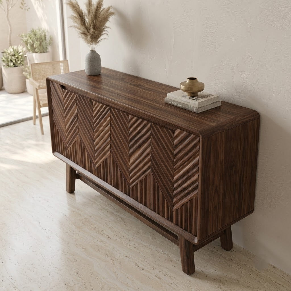 Herringbone Sheesham Wood Sideboard | PRITI Walnut
