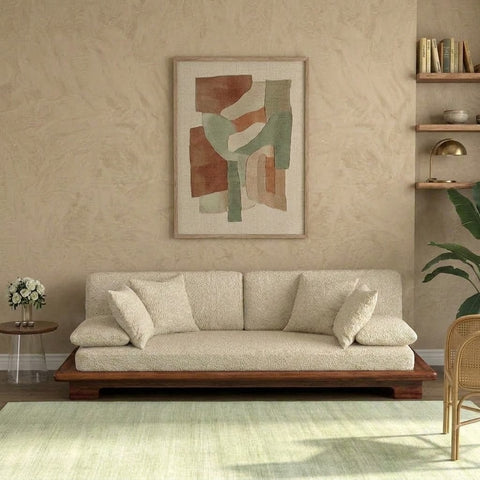 Honey Finish wooden 3 seater sofa for modern living room