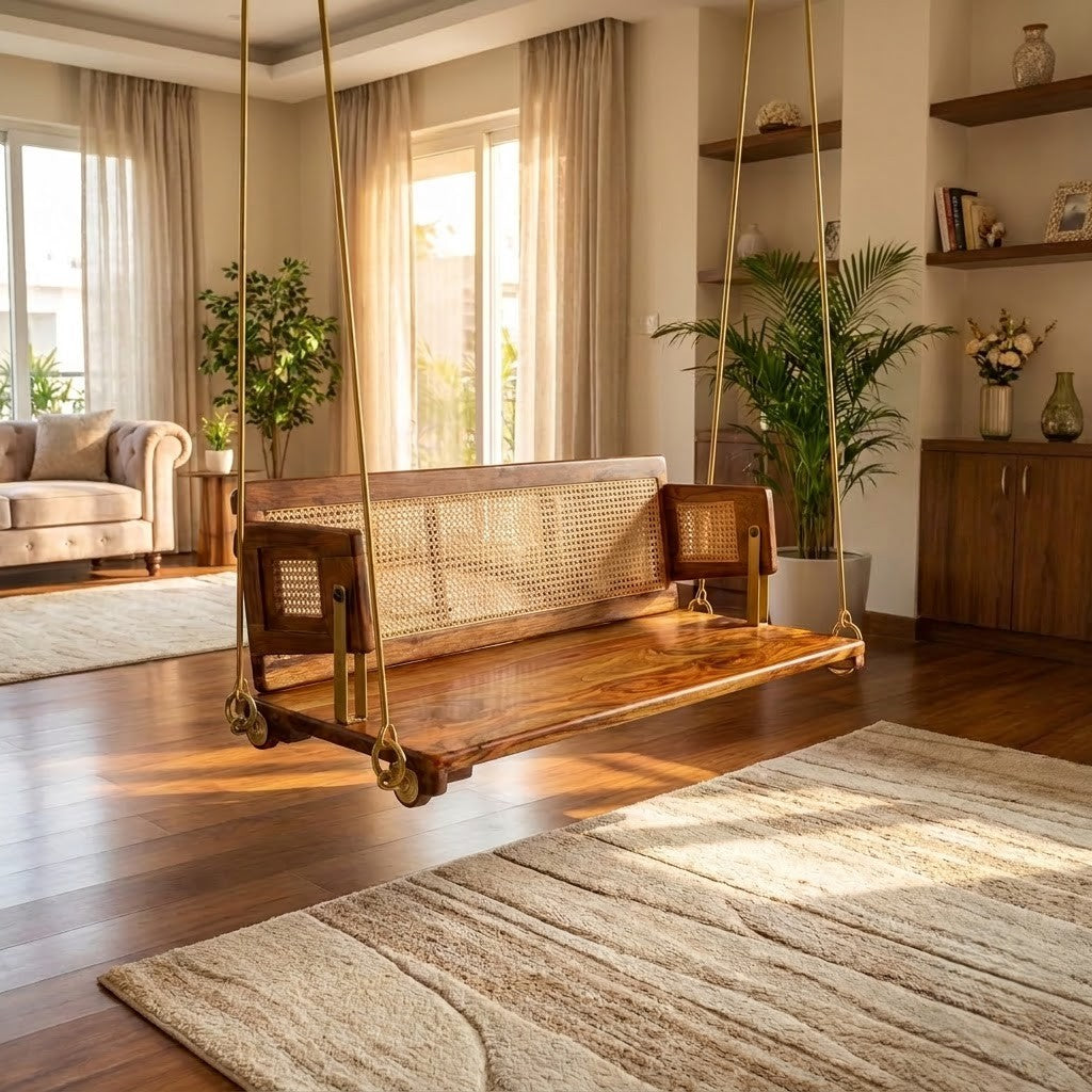 Honey finish Sheesham wood reversible swing for home
