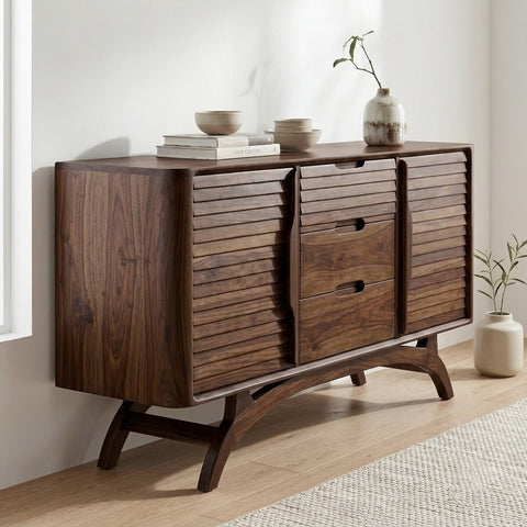 Horizontal Slat Wood Cabinet, Arched Legs – PRITI