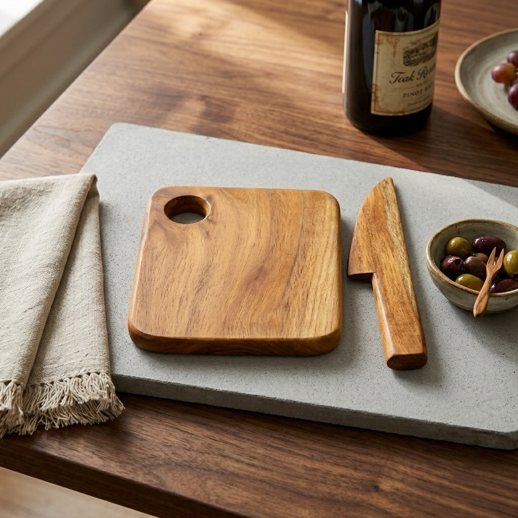 Kids Acacia Wood Chopping Board & Wooden Knife Set | Young Chefs
