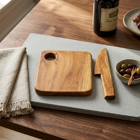 Kids Acacia Wood Chopping Board & Wooden Knife Set | Young Chefs