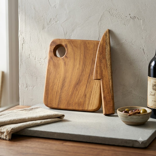 Kids Wooden Cutting Board & Knife Set | Acacia Wood Cooking Set