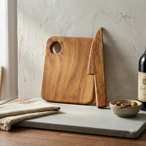 Kids Wooden Cutting Board & Knife Set | Acacia Wood Cooking Set