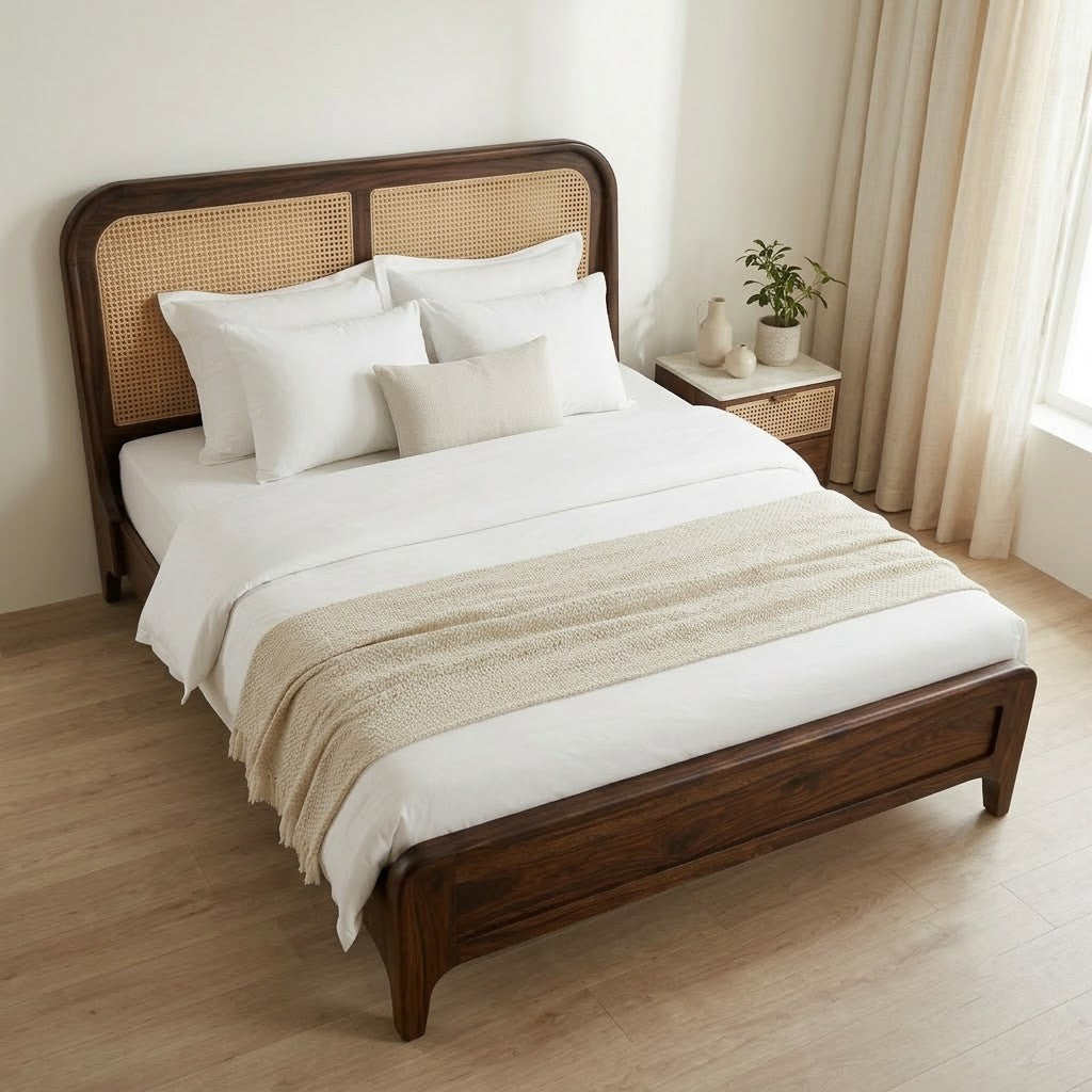 King size Sheesham wood bed in dark walnut finish