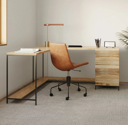 Priti Industrial Modular L-Shaped Desk and File Cabinet