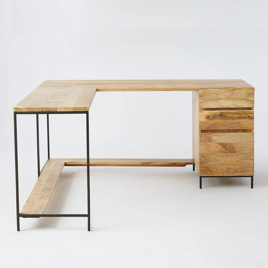 Priti Industrial Modular L-Shaped Desk and File Cabinet
