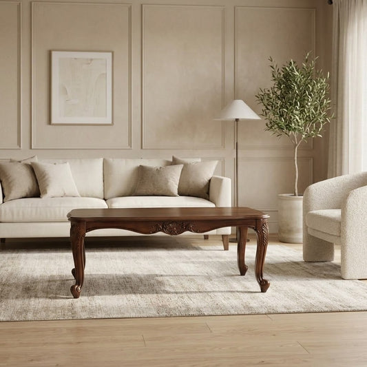 Lacquered wooden coffee table with treated solid wood legs