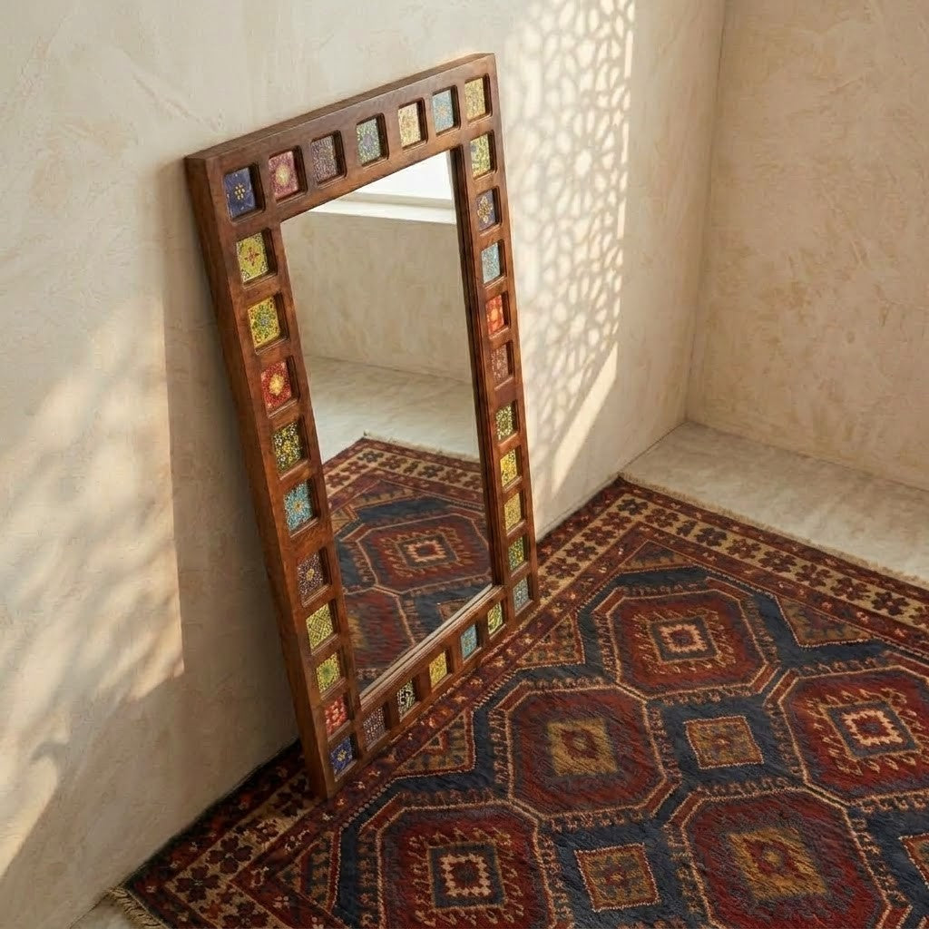 Large 150x90 cm tile frame wall mirror