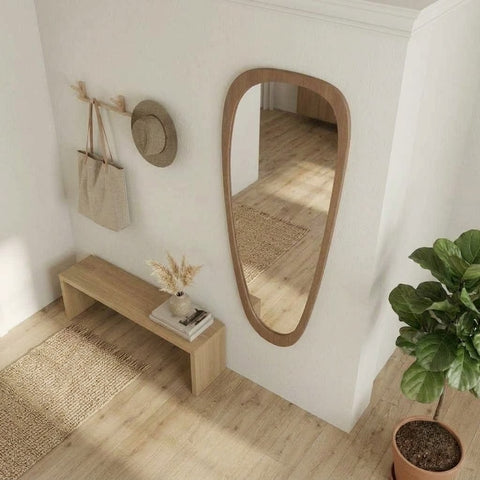 Large Irregular Wall Mirror with Solid Wood Frame 48 Inch