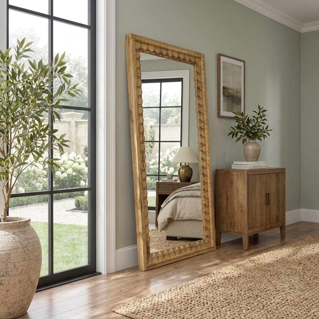 Large cane frame mirror for modern living room