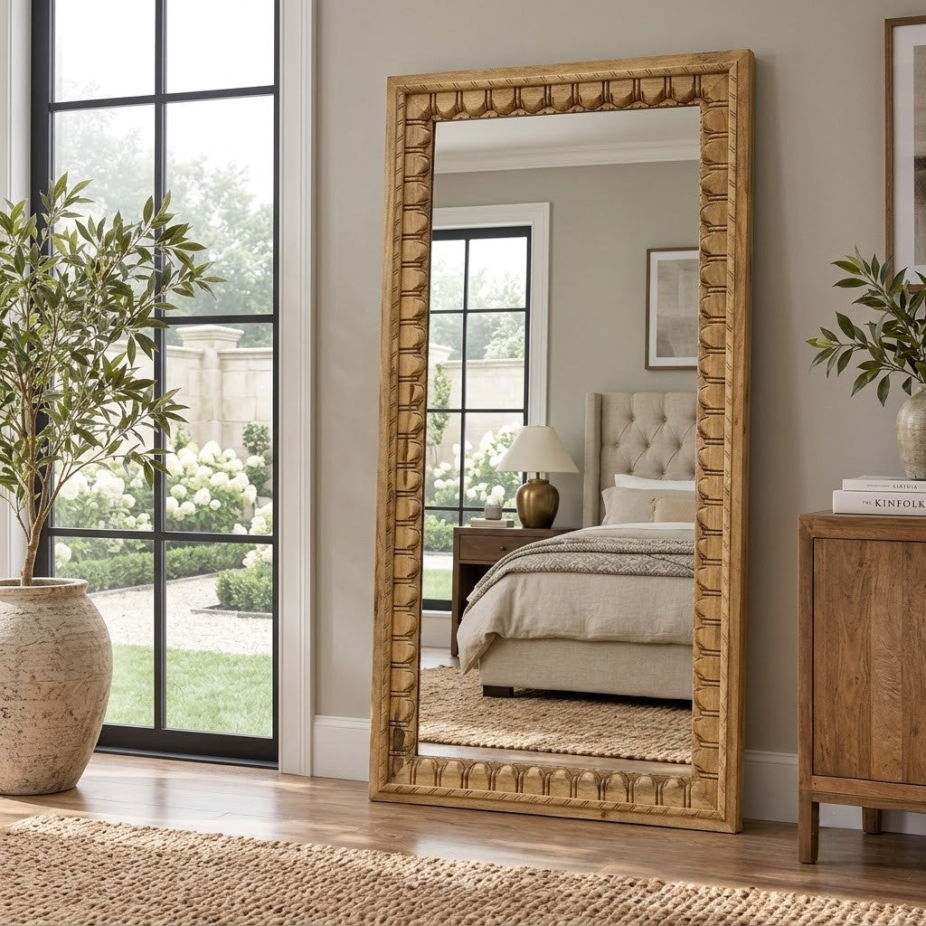 Large woven cane frame mirror for elegant interiors