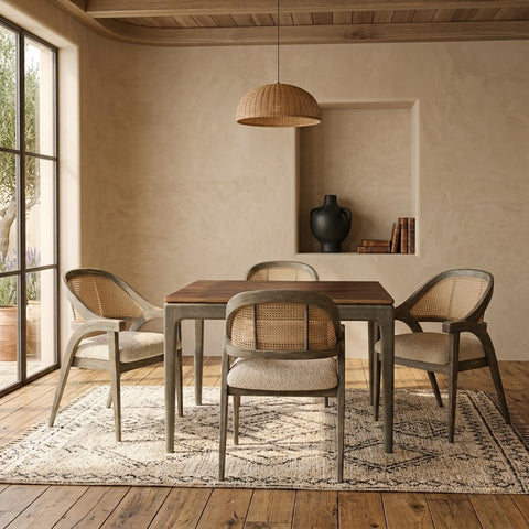 Luxury 4 Seater Wooden Dining Room Furniture with Crème Bouclé Chairs