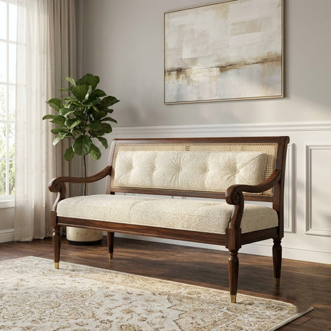 Luxury Sheesham wood bench in dark walnut finish for home