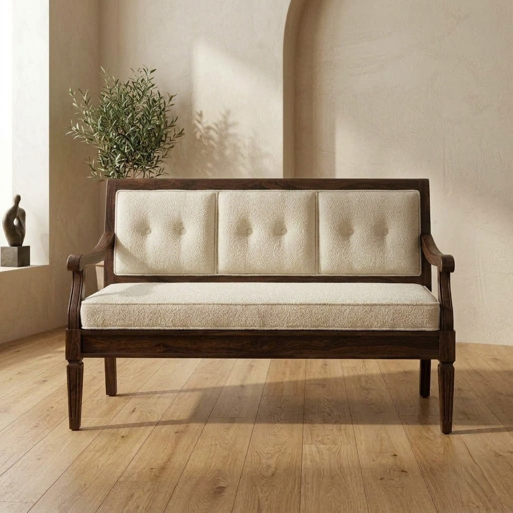 Luxury Sheesham wood upholstered bench for living room by PRITI Home