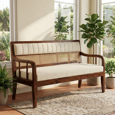 Luxury Sheesham wood upholstered bench with dark walnut finish