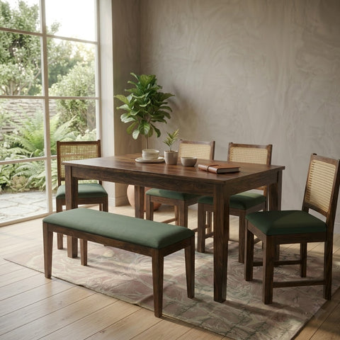Luxury Solid Wood Dining Table with Cane Back Chairs for Modern Homes