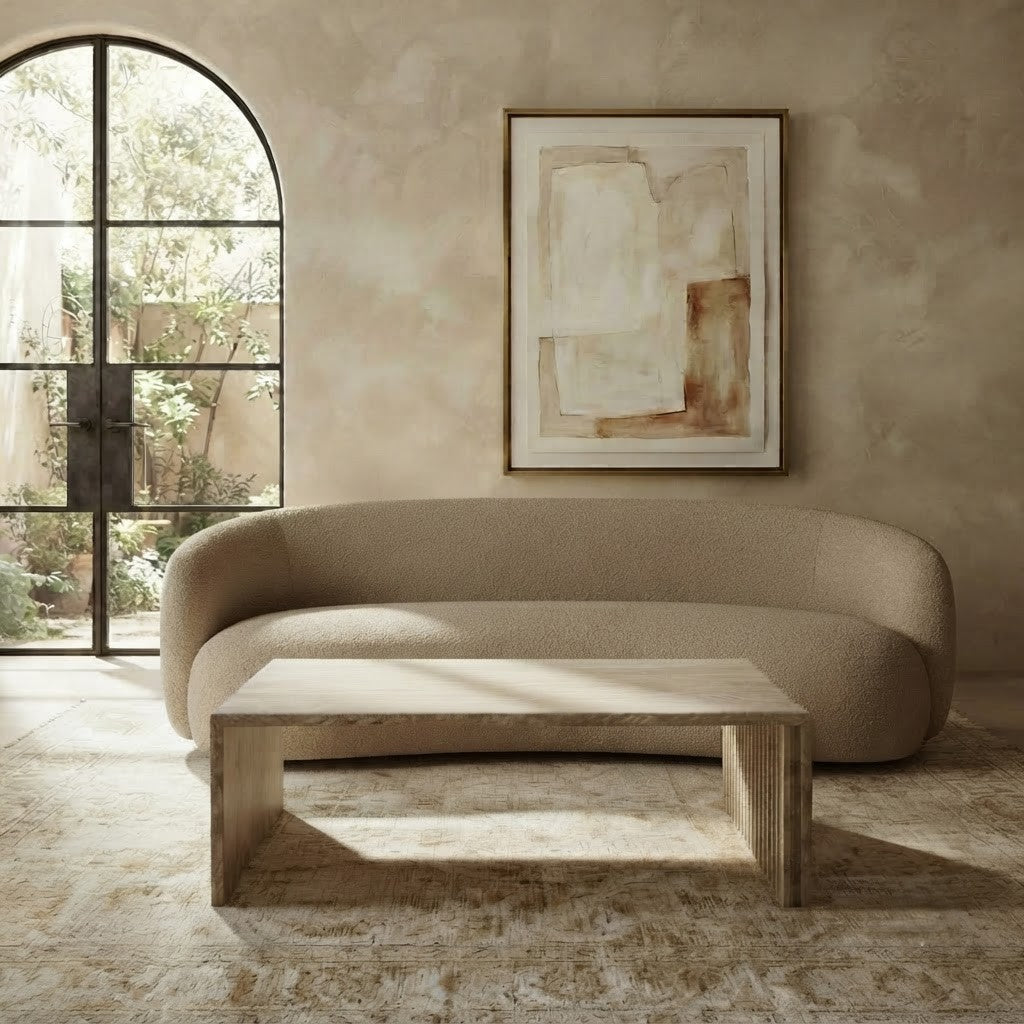 Luxury Travertine Center Table | Minimalist Waterfall-Style Coffee Table | PRITI