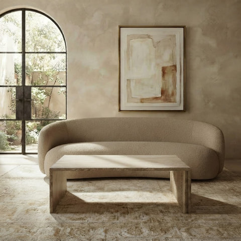 Luxury Travertine Center Table | Minimalist Waterfall-Style Coffee Table | PRITI