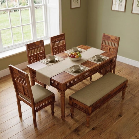 PRITI : Venice 6 Seater Dining Table Set with Bench Chairs