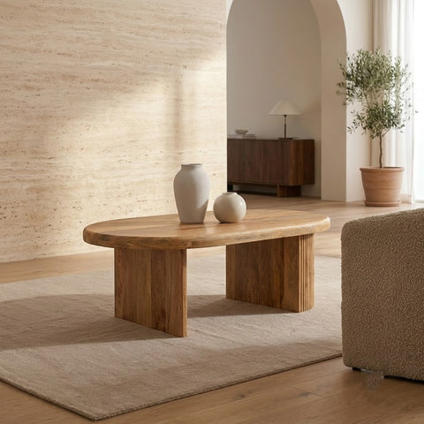 Minimalist Solid-Look Wood Coffee Table with Rounded Edges | Oval Statement Piece