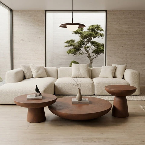 Mocha Microconcrete Coffee Table Set | Set of 3 Round Tables