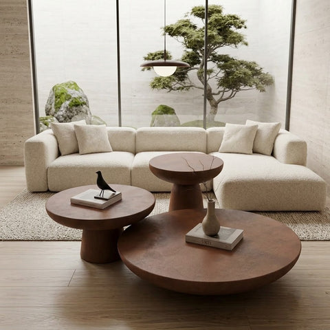 Mocha Round Coffee Table Trio – Modern Microconcrete Design