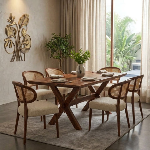 Modern 6 Seater Dining Set with Sheesham Wood Table