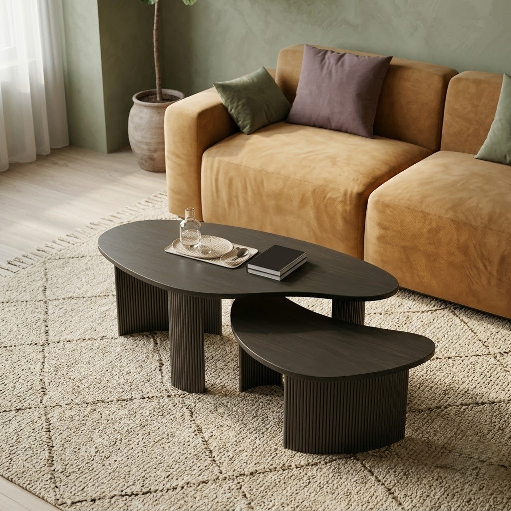 Modern Black Coffee Table Set | Space-Saving Nesting Design